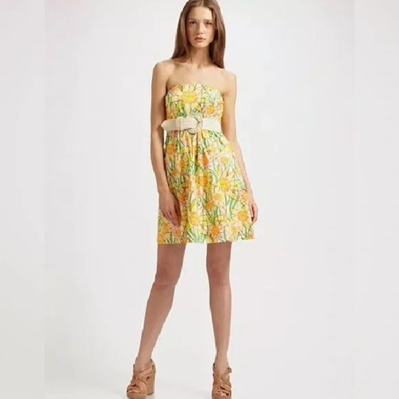 lilly pulitzer yellow strapless dress Dandelion Olie Dress, 0 showcasing various fruits and vegetables. Lilly Pulitzer | Dresses |